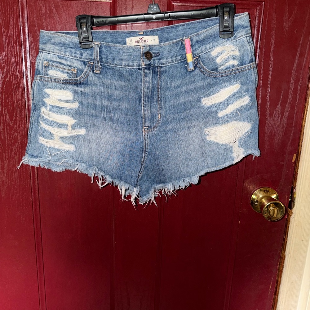 Hollister Light Blue Distressed Denim Cutoff Shorts